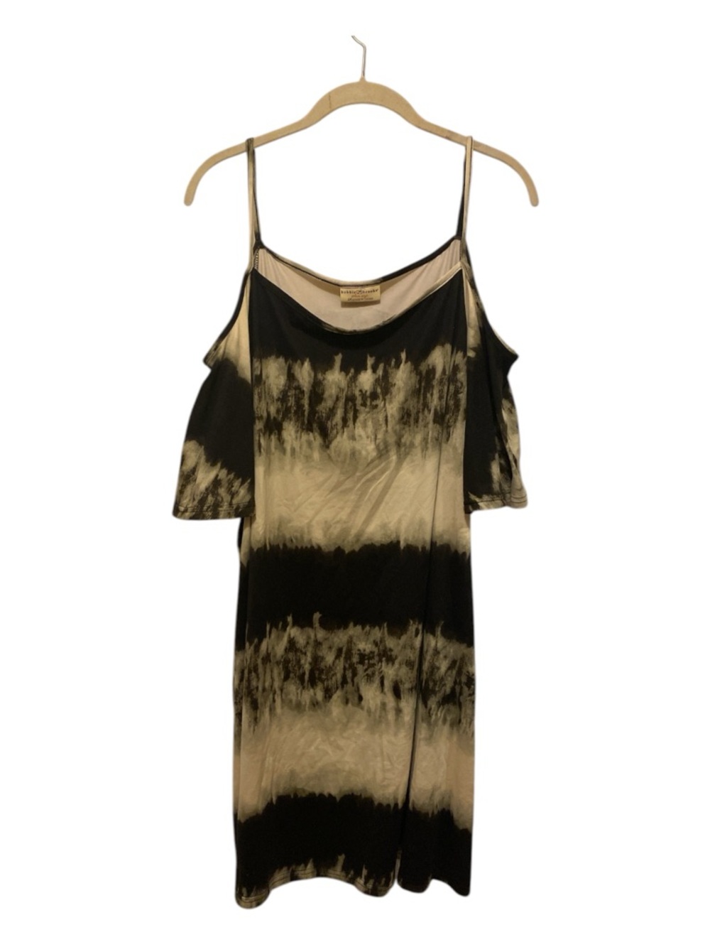 Bobbie Brooks Black and Cream Tie-Dye Cold-Shoulder Top